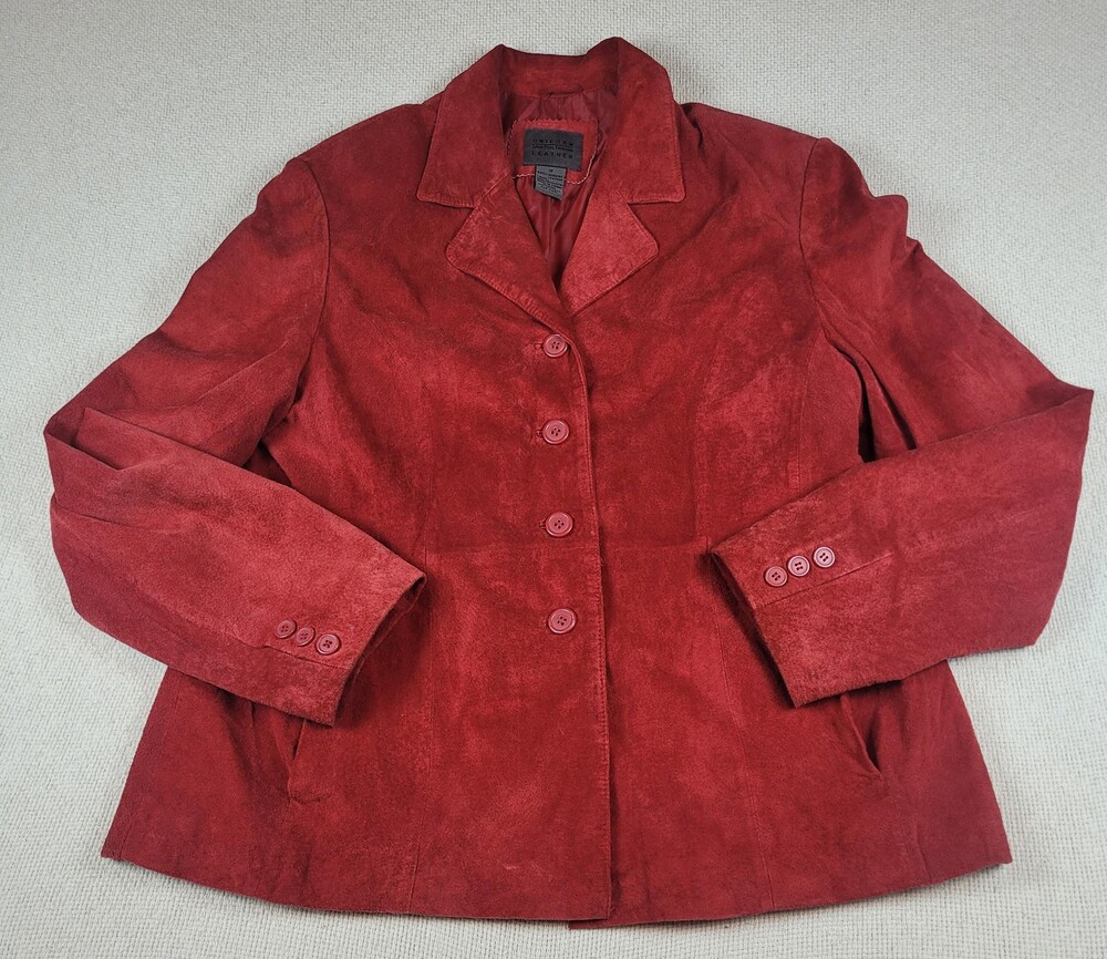 John Paul Richard Uniform Leather Jacket Womens 12 Red Suede Blazer Classic Coat
